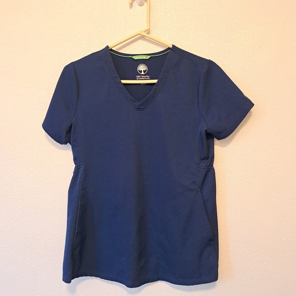 HH Works by Healing Hands Mila Scrub Top Navy Blue V-Neck 2510 Womens XS
